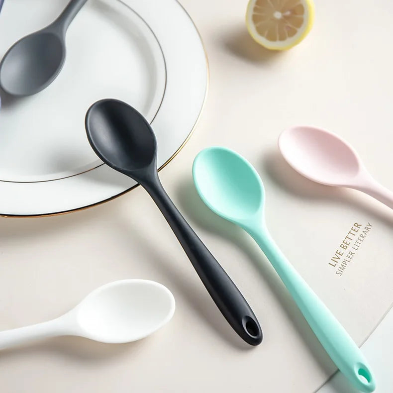 Silicone Spoon Mixing Soup Spoons Kitchen Mixing Ladle Cooking Utensils Kitchenware Tool for Stirring and Serving