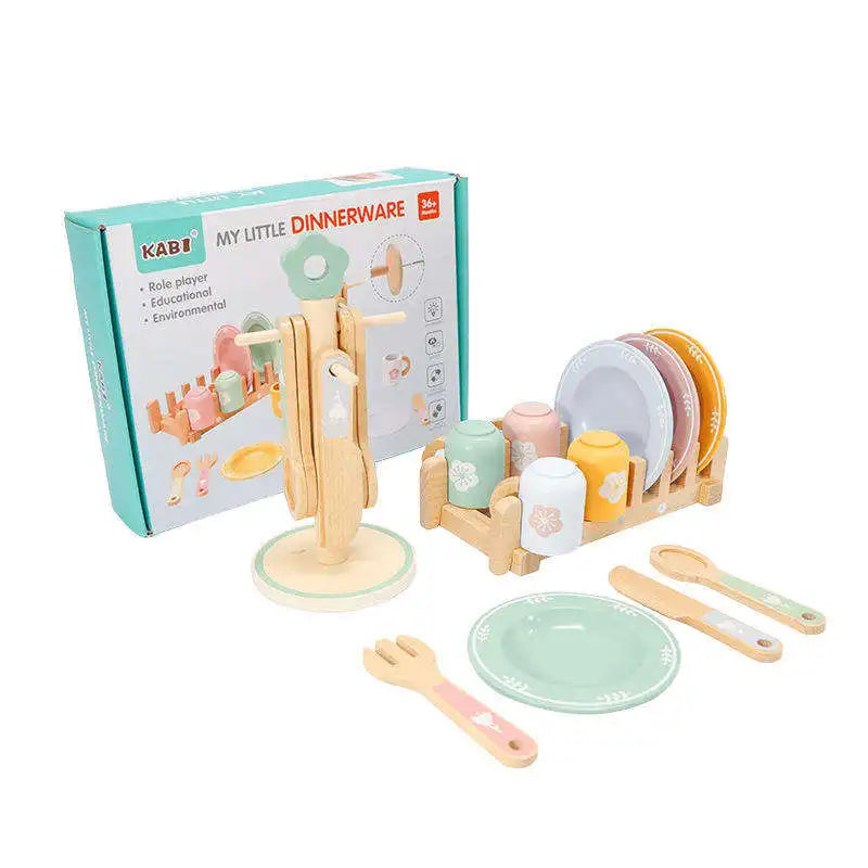 Children Role Pretend Tableware Set Simulation Kitchen Accessories Toy for Kids Dinnerware Wooden Role Play Toys