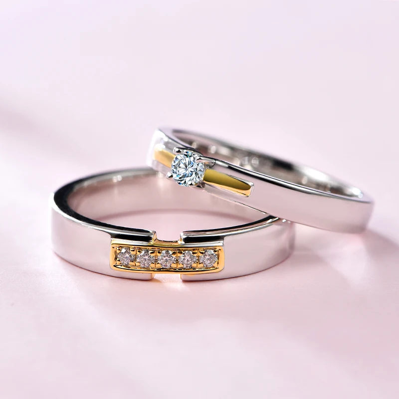 2020 New Couple Wedding Rings 925 Silver Round Brilliant Cut Diamond Test Past D Color Moissanite Engagement Ring for Men Women