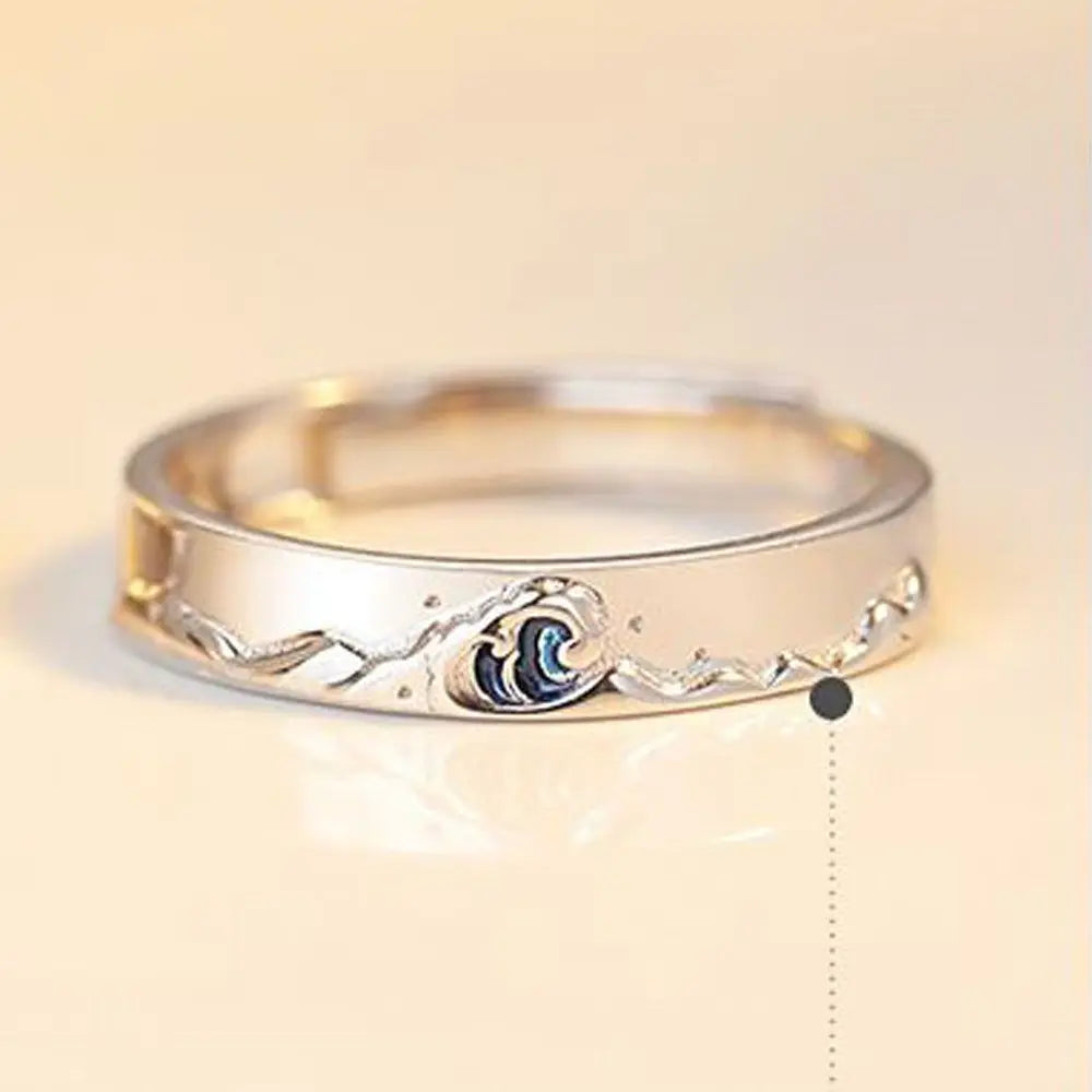 Fashion Couple S925 Silver Plated Personality Epoxy Mountain and Sea Adjustable Rings Love Anniversary Gift