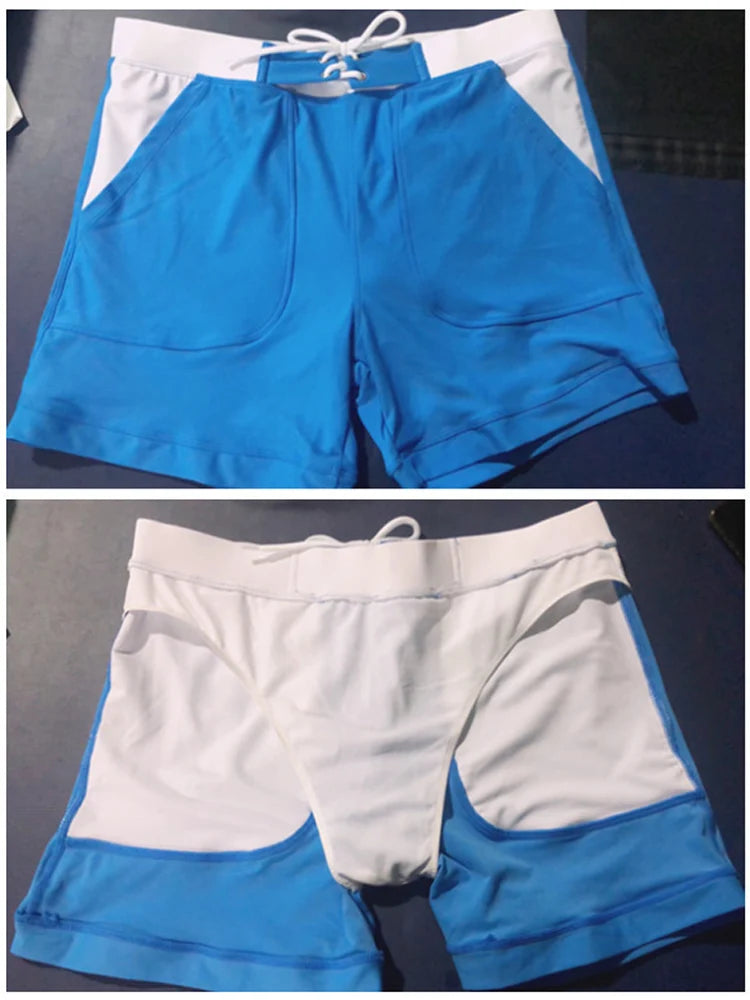 Men Stretch Swim Trunks Quick Dry Swimwear Swimsuits Beach Shorts with Pockets Surf Bathing Suit Water Sports Pants