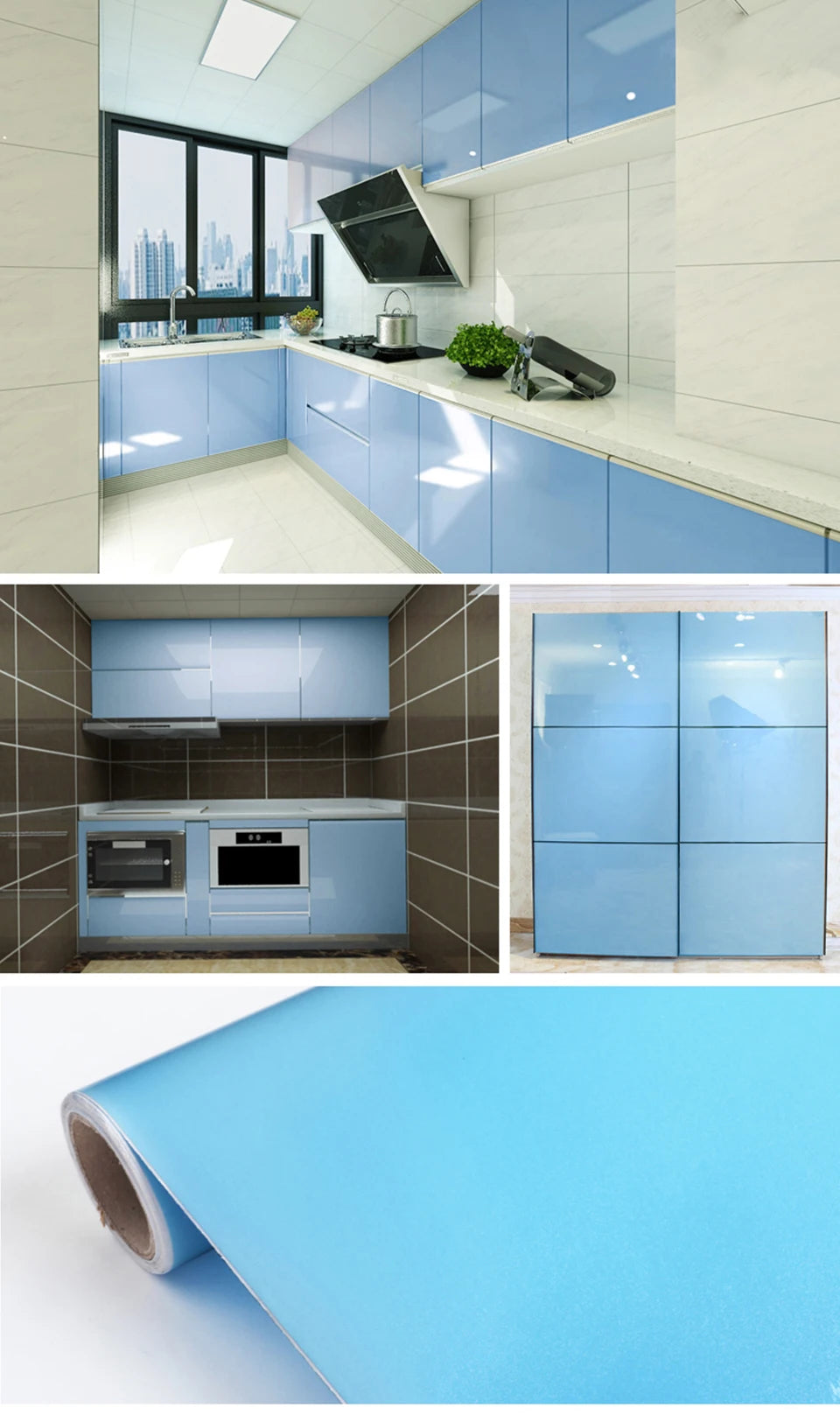 DIY Contact Paper Kitchen Stickers Solid Color PVC Self-adhesive  Home Decorative Marble Wallpaper Living room Study Furnitures