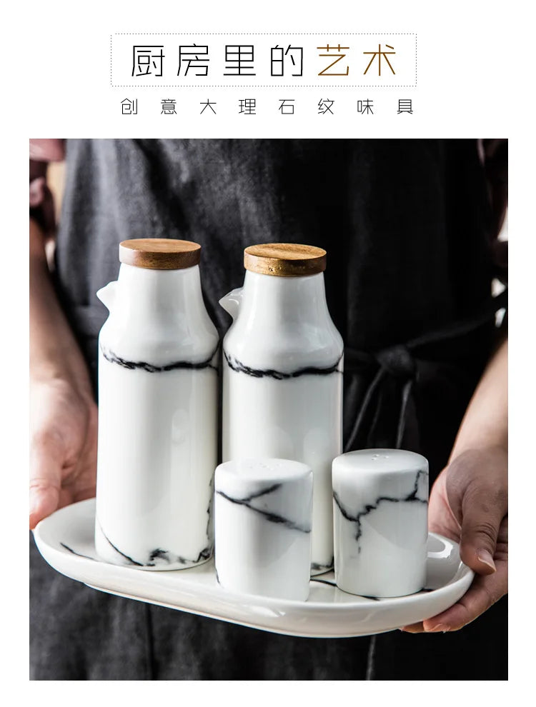 Ceramics Spice Jar Marbling Seasoning Bottle Nordic Style Creative Pepper Bottle Household Kitchen Supplies Spice Container