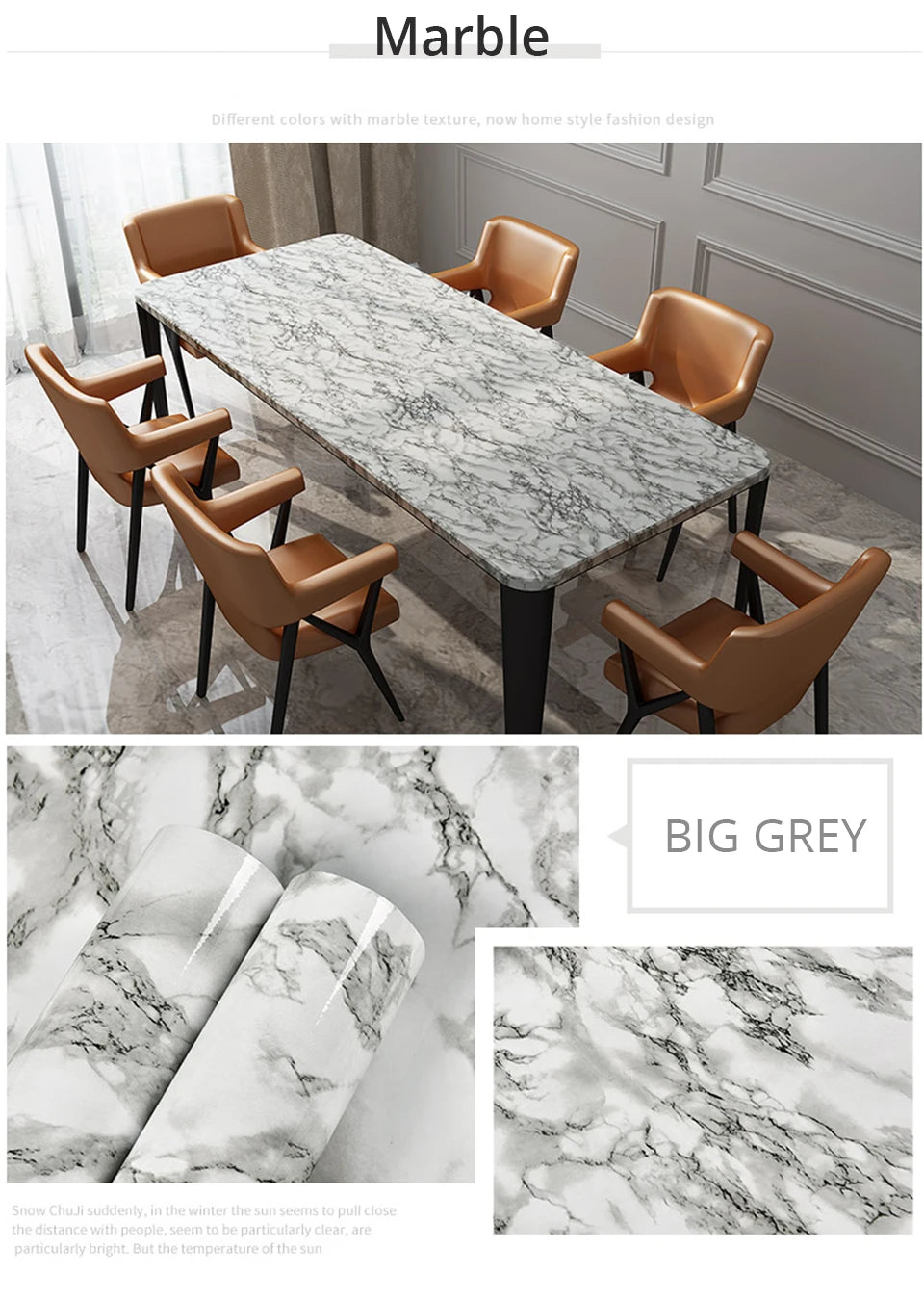 DIY Contact Paper Kitchen Stickers Solid Color PVC Self-adhesive  Home Decorative Marble Wallpaper Living room Study Furnitures