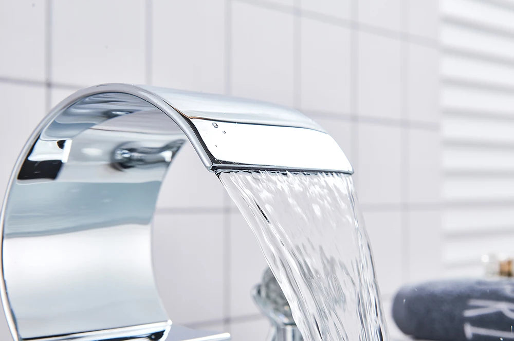 Wanmivezlo Waterfall Bathroom Basin Faucet Deck Mounted Cold Hot Water Mixer Single Hole Water Tap 3 Holes Washing Tap