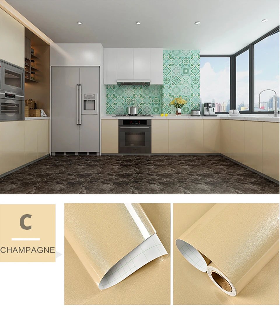 DIY Contact Paper Kitchen Stickers Solid Color PVC Self-adhesive  Home Decorative Marble Wallpaper Living room Study Furnitures