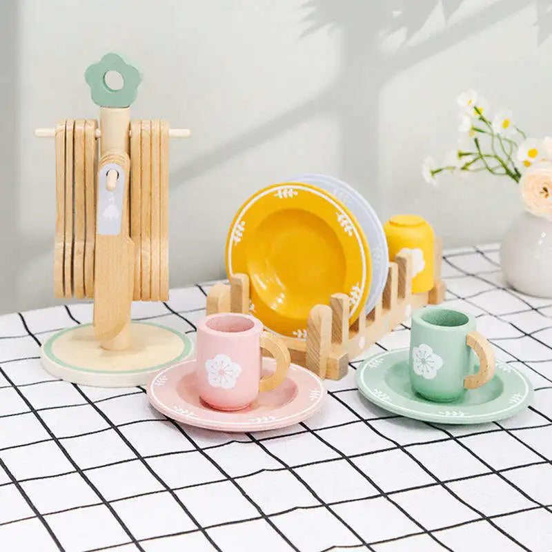 Children Role Pretend Tableware Set Simulation Kitchen Accessories Toy for Kids Dinnerware Wooden Role Play Toys