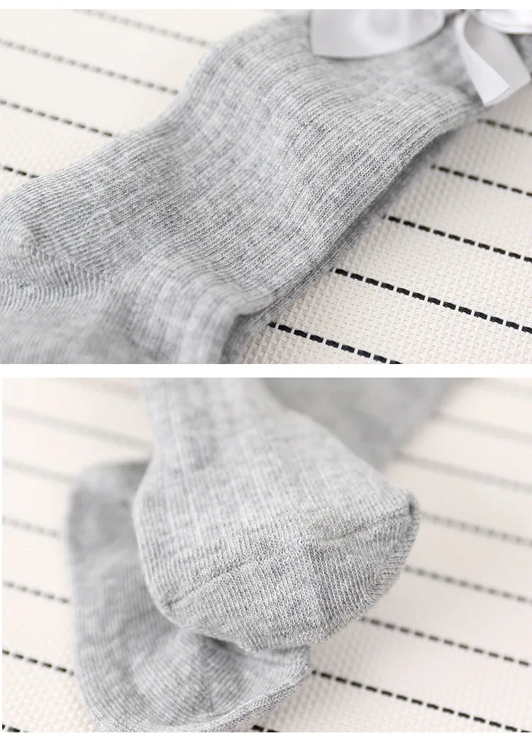 Children's Socks for Girls Big Bow Knee Long Socks For Kids Spring Autumn Princess Baby Solid Soft Elegant Cotton Sock 0-7Years