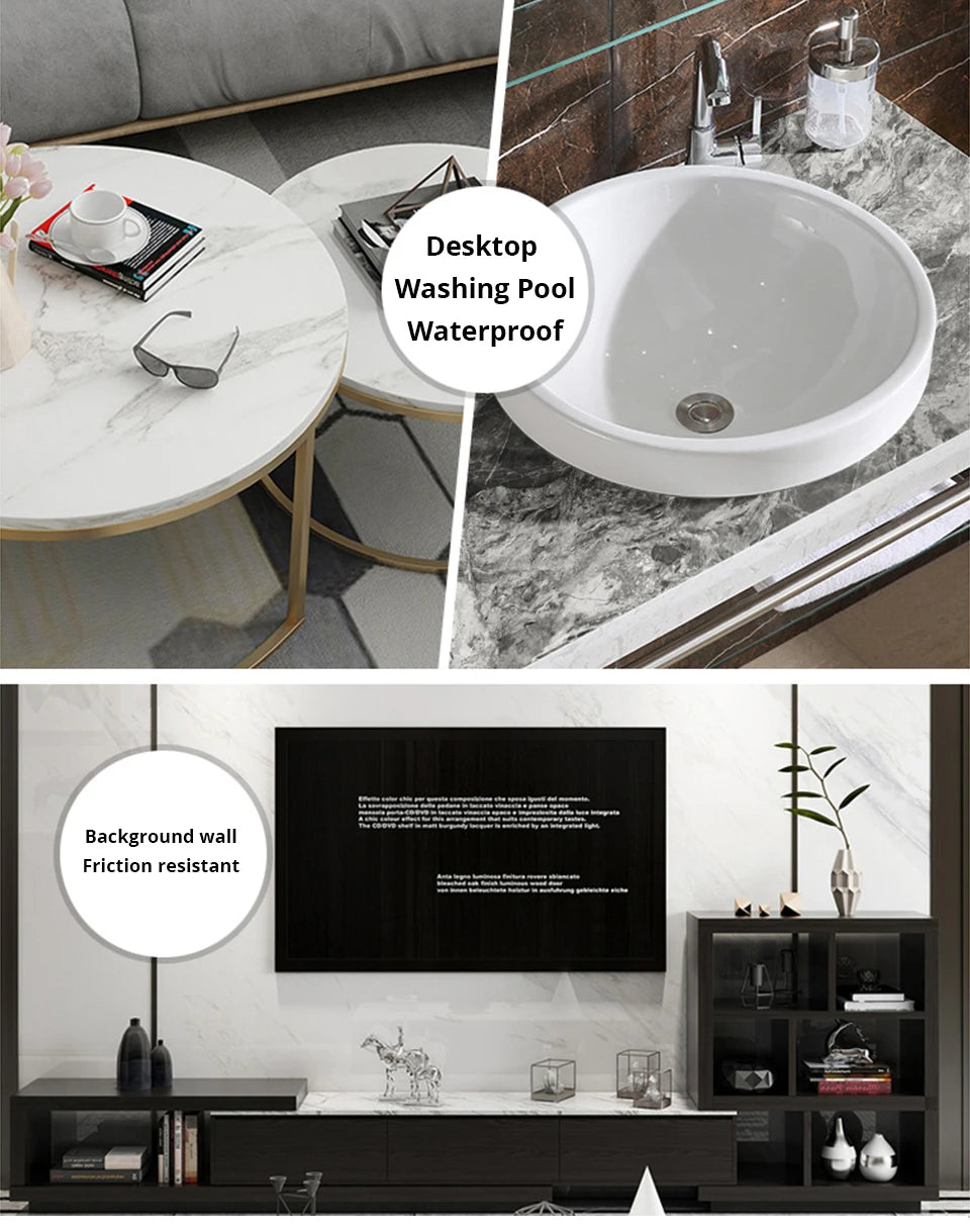 DIY Contact Paper Kitchen Stickers Solid Color PVC Self-adhesive  Home Decorative Marble Wallpaper Living room Study Furnitures
