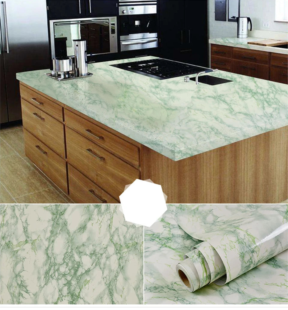 DIY Contact Paper Kitchen Stickers Solid Color PVC Self-adhesive  Home Decorative Marble Wallpaper Living room Study Furnitures