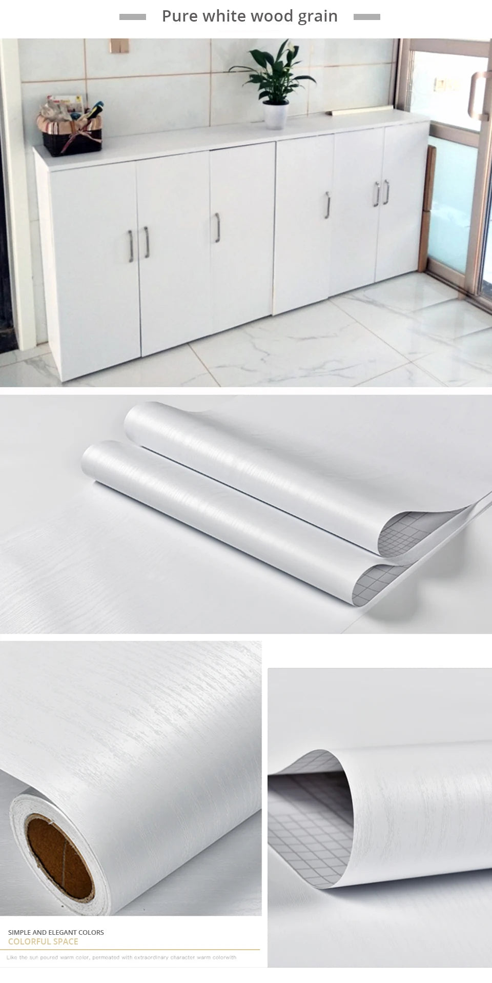 DIY Contact Paper Kitchen Stickers Solid Color PVC Self-adhesive  Home Decorative Marble Wallpaper Living room Study Furnitures