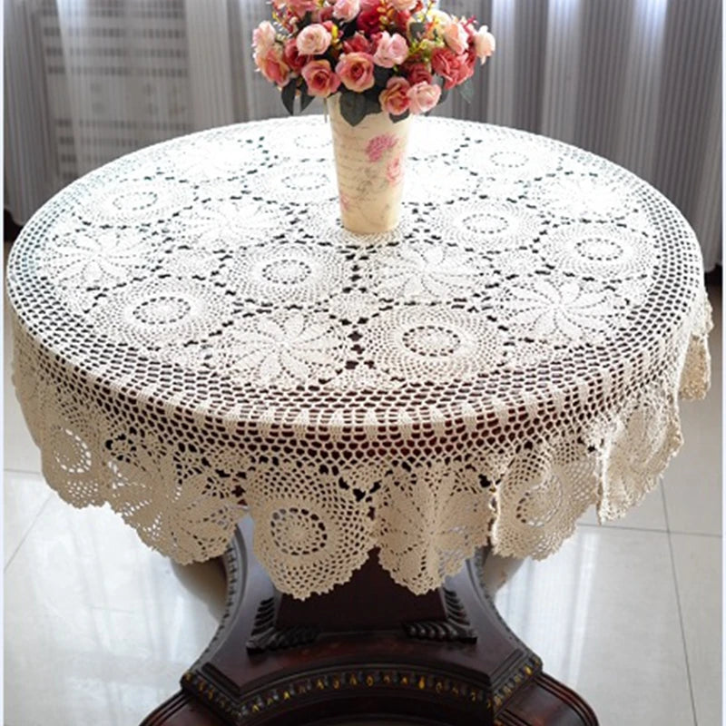 Handmade Crochet Tablecloth Nice Hand Crochet Dinner Round Table Cloth 100% Cotton Many Size Available