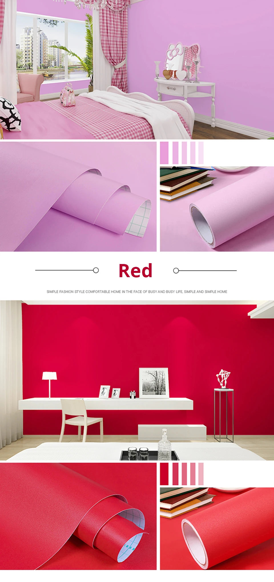 DIY Contact Paper Kitchen Stickers Solid Color PVC Self-adhesive  Home Decorative Marble Wallpaper Living room Study Furnitures