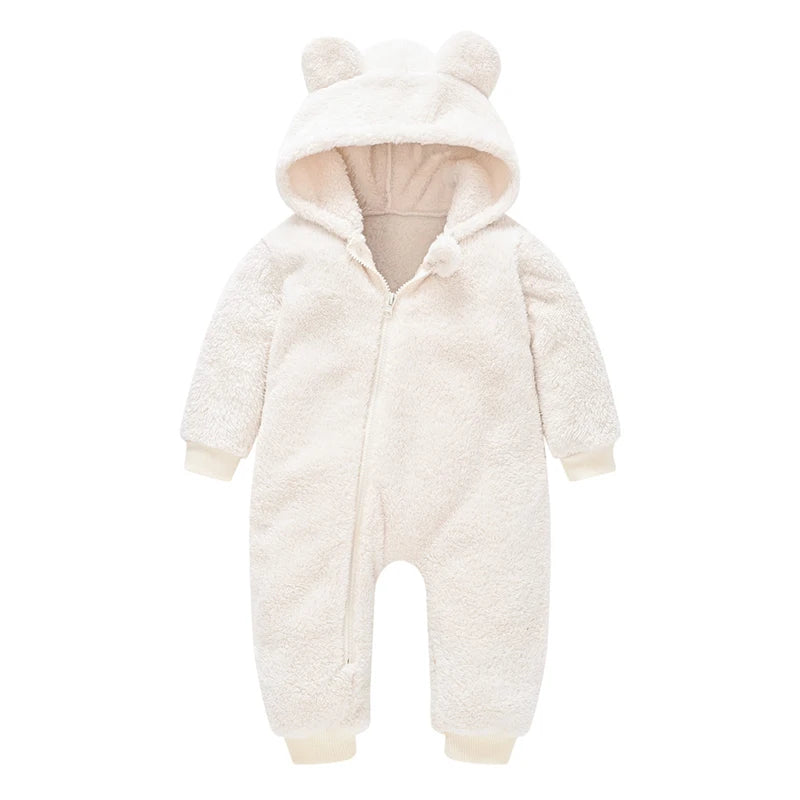 Baby Boy Clothes Spring Autumn Hooded Warm Baby Rompers Cute Plush Bear Overall Toddler Girl Jumpsuit Infants Crawling Clothing