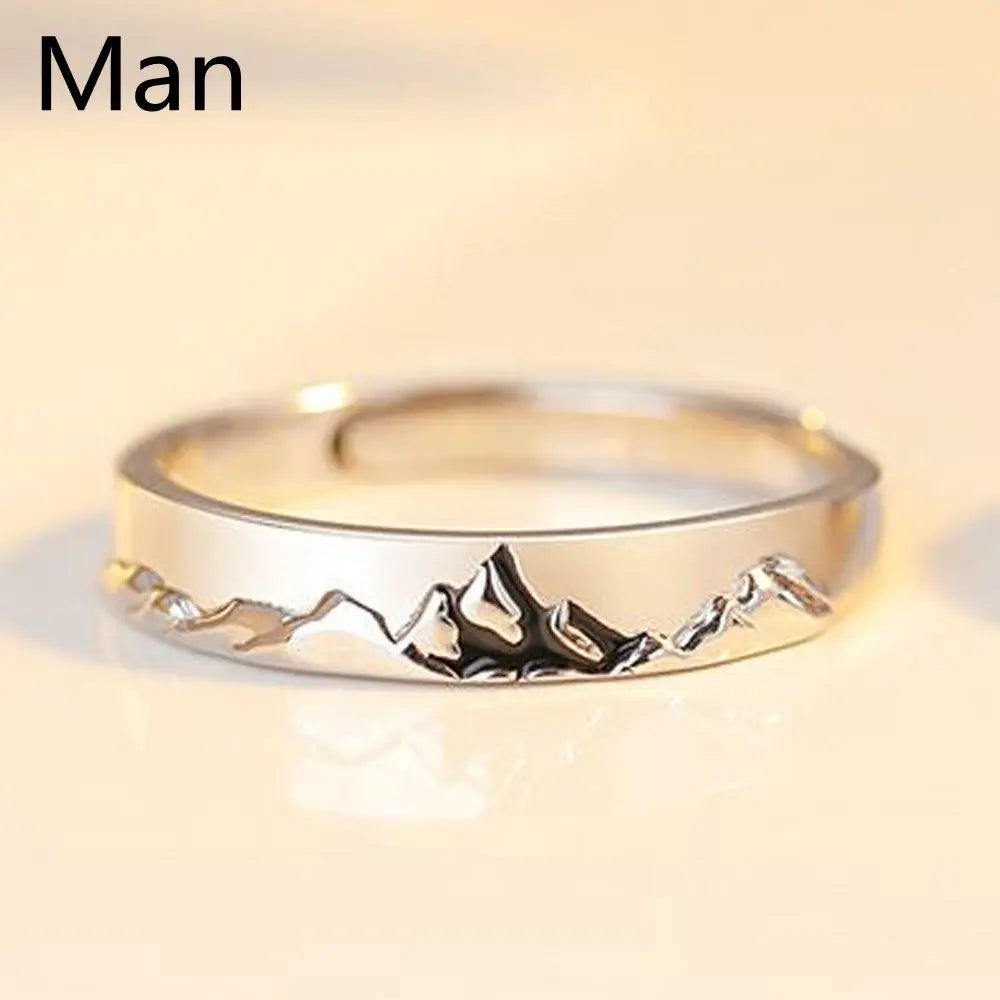 Fashion Couple S925 Silver Plated Personality Epoxy Mountain and Sea Adjustable Rings Love Anniversary Gift