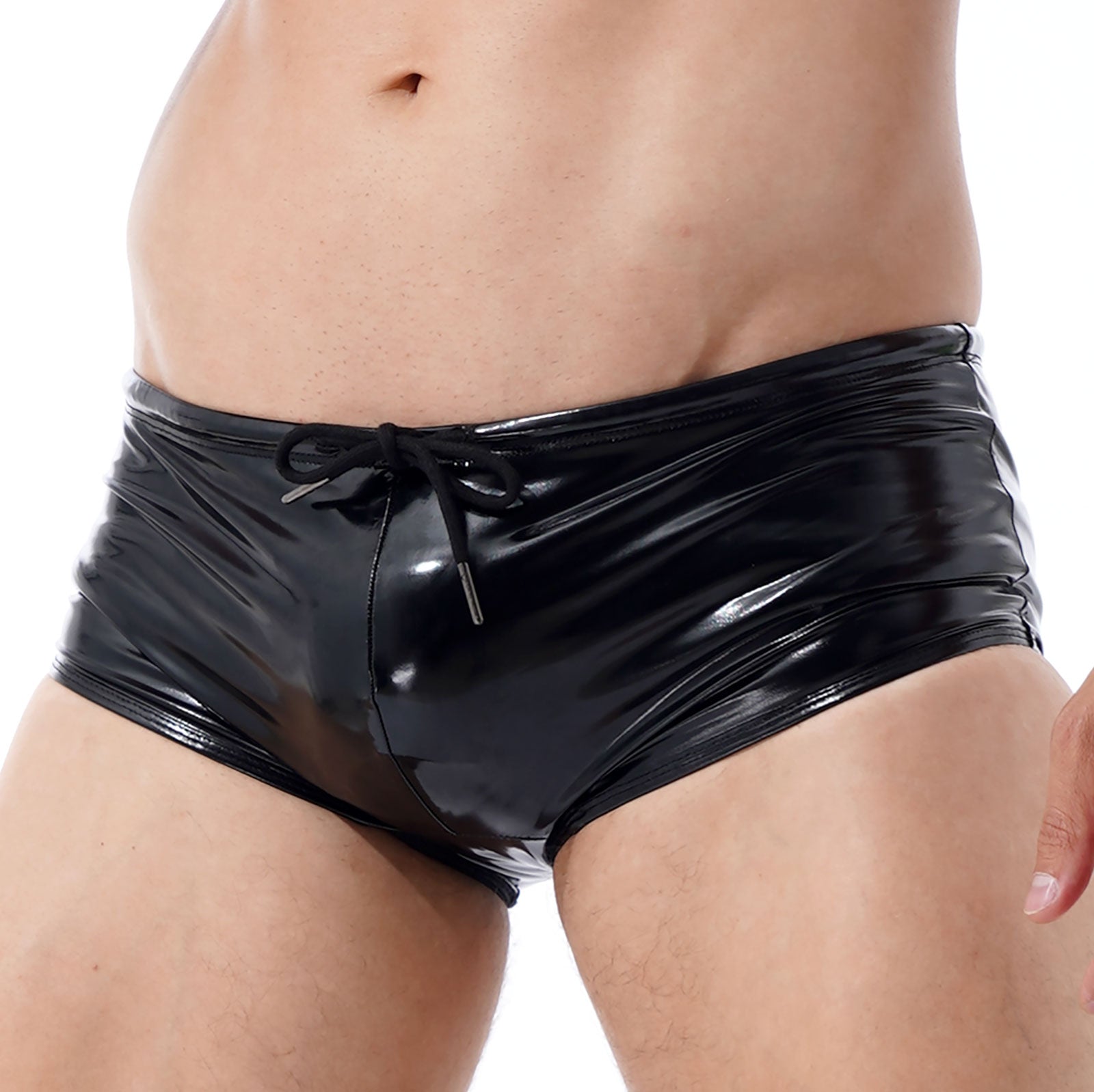 Men Swimming Trunks Wet Look Patent Leather Shorts Short Pants Low Rise Drawstring Boxer Shorts Beach Swimwear Party Clubwear