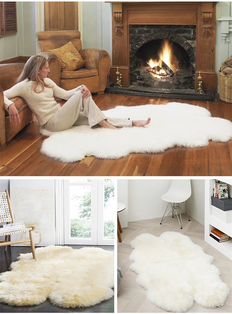 White Faux Sheepskin Carpet Irregular Long Soft Furry Floor Mats Living Room Bedroom Children's Room Bedside Decorative Carpets
