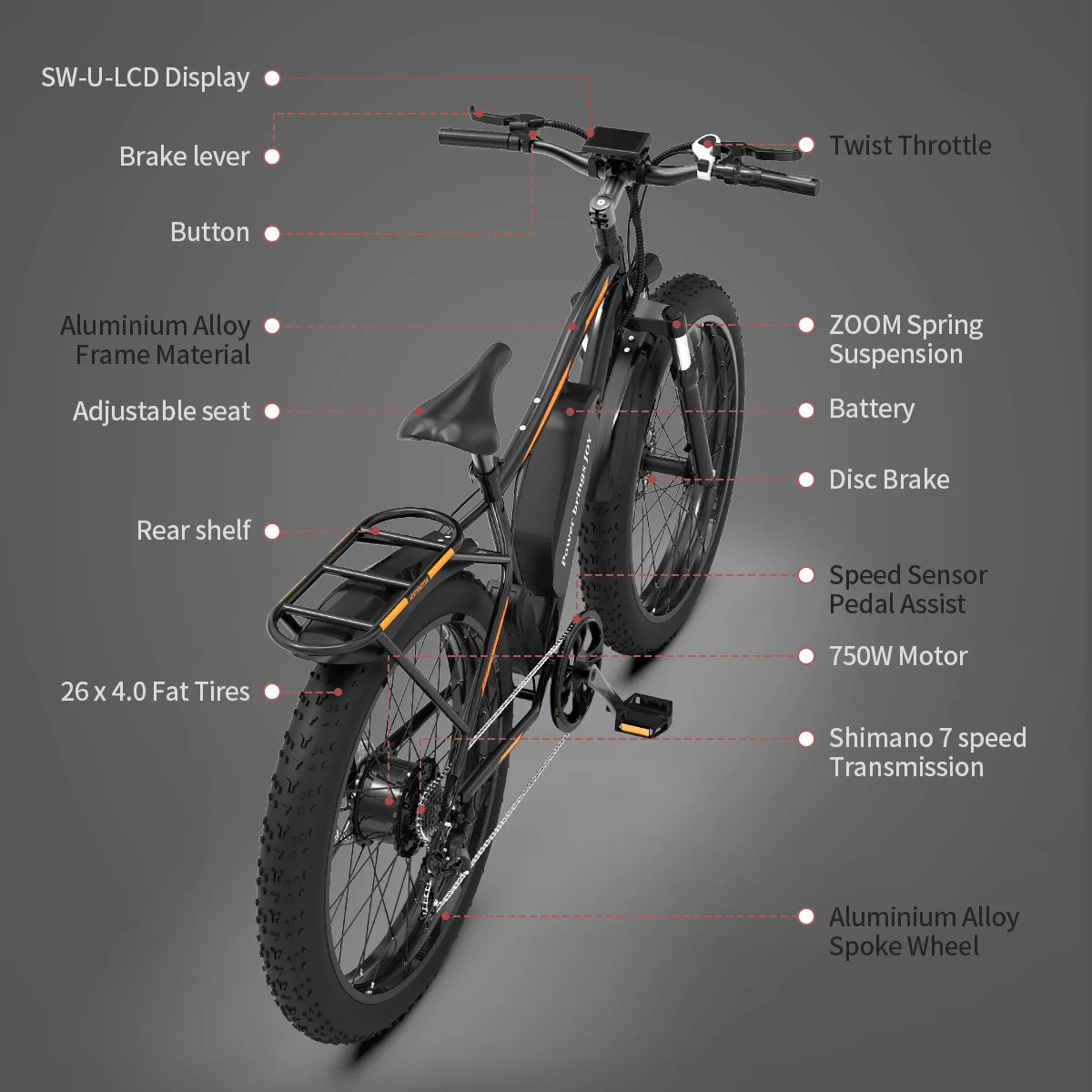AOSTIRMOTOR S07-B 48V 13Ah Lithium Battery 750W Motor Ebike Electric Mountain Bicycle