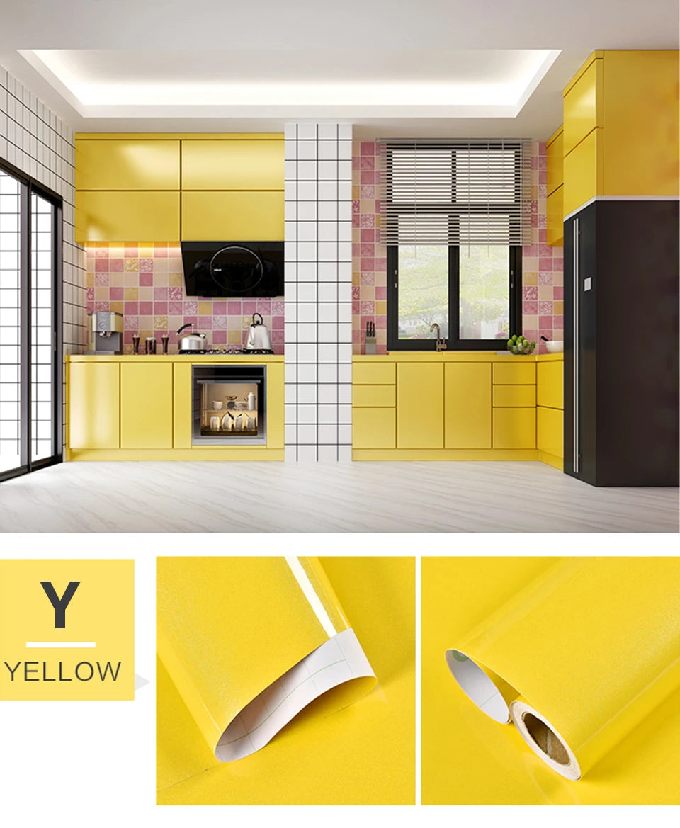 DIY Contact Paper Kitchen Stickers Solid Color PVC Self-adhesive  Home Decorative Marble Wallpaper Living room Study Furnitures