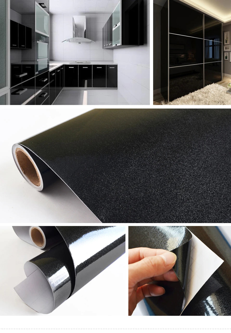 DIY Contact Paper Kitchen Stickers Solid Color PVC Self-adhesive  Home Decorative Marble Wallpaper Living room Study Furnitures