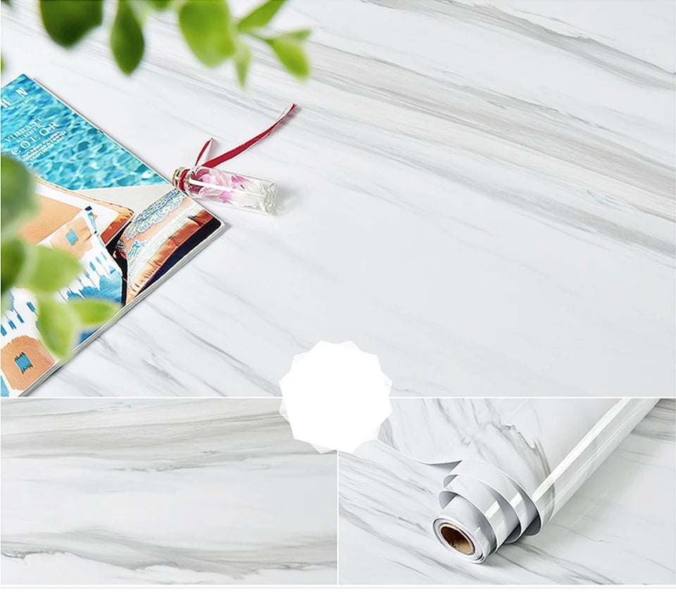 DIY Contact Paper Kitchen Stickers Solid Color PVC Self-adhesive  Home Decorative Marble Wallpaper Living room Study Furnitures