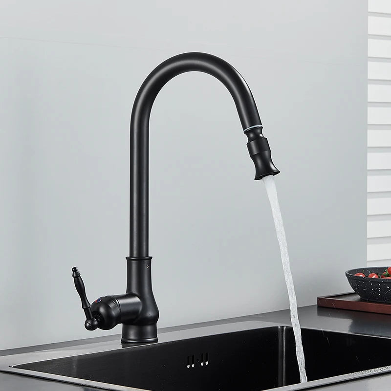 Antique Brass Kitchen Faucet Pull Out Kitchen Sink Faucet Single Handle Faucet 360 Rotate Kitchen Tap Hot Cold Water Mixer Crane
