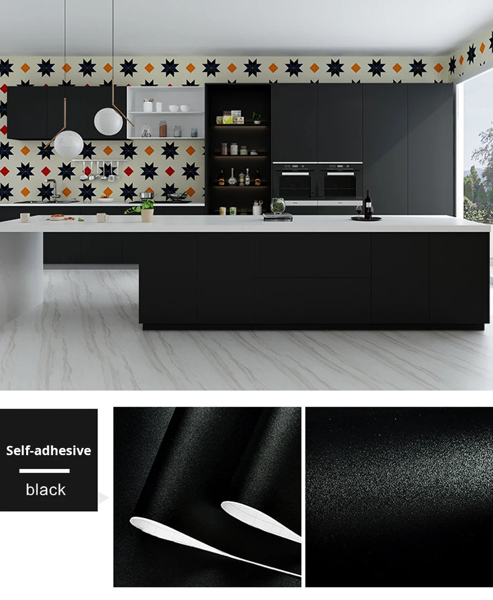 DIY Contact Paper Kitchen Stickers Solid Color PVC Self-adhesive  Home Decorative Marble Wallpaper Living room Study Furnitures