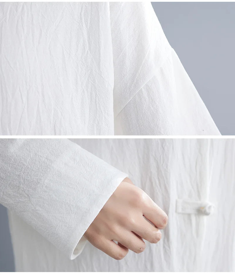 Traditional Chinese Clothing for Women Spring Autumn Cotton Long Sleeve Single-breasted Loose Top Meditation Tea Clothes