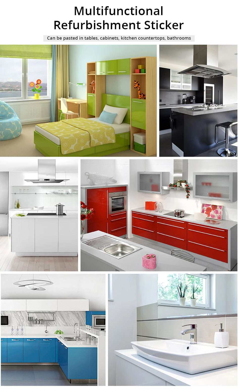 DIY Contact Paper Kitchen Stickers Solid Color PVC Self-adhesive  Home Decorative Marble Wallpaper Living room Study Furnitures
