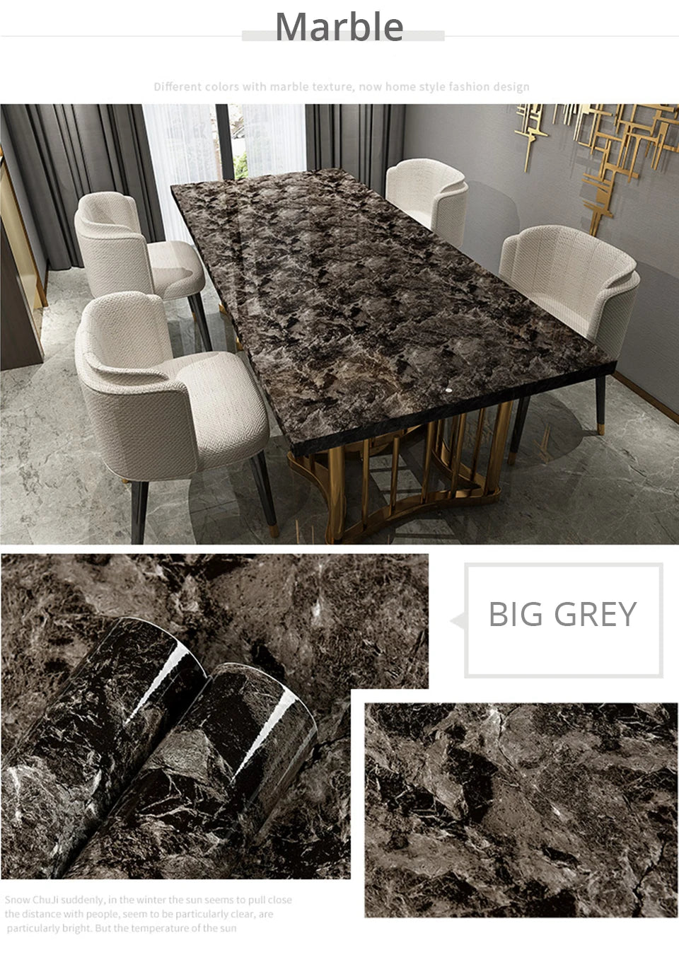 DIY Contact Paper Kitchen Stickers Solid Color PVC Self-adhesive  Home Decorative Marble Wallpaper Living room Study Furnitures