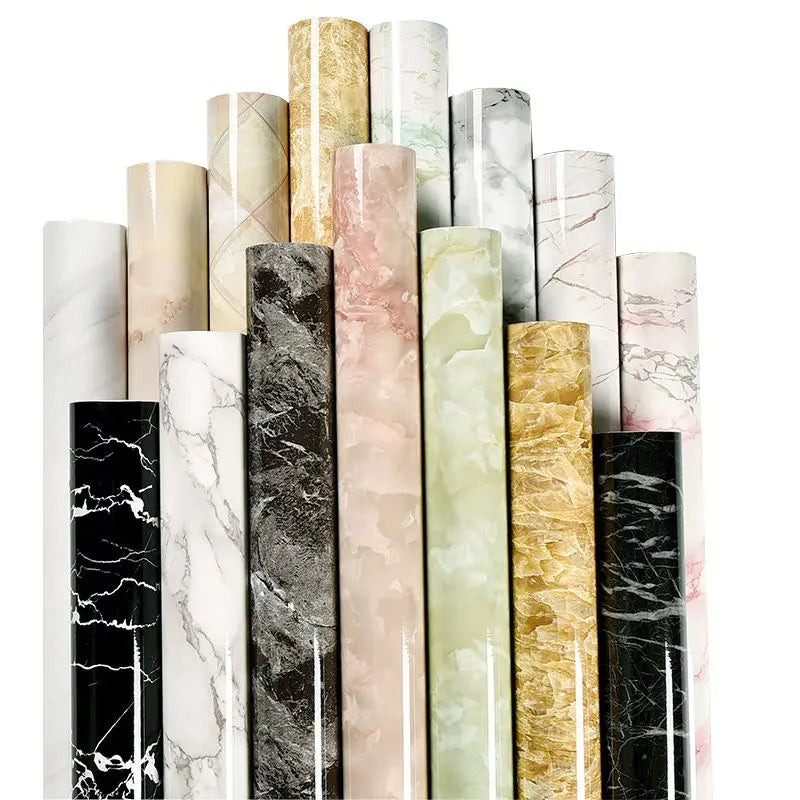 DIY Contact Paper Kitchen Stickers Solid Color PVC Self-adhesive  Home Decorative Marble Wallpaper Living room Study Furnitures