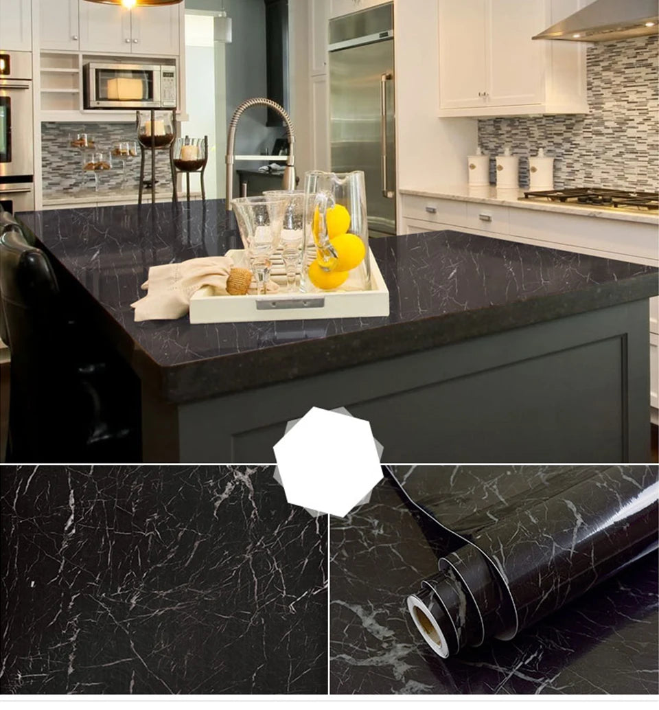 DIY Contact Paper Kitchen Stickers Solid Color PVC Self-adhesive  Home Decorative Marble Wallpaper Living room Study Furnitures