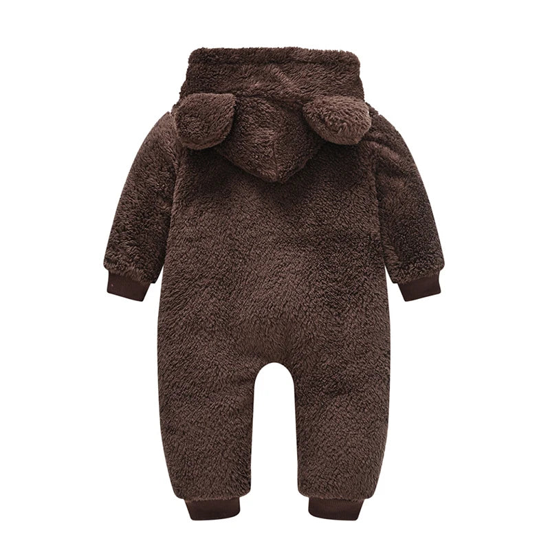Baby Boy Clothes Spring Autumn Hooded Warm Baby Rompers Cute Plush Bear Overall Toddler Girl Jumpsuit Infants Crawling Clothing