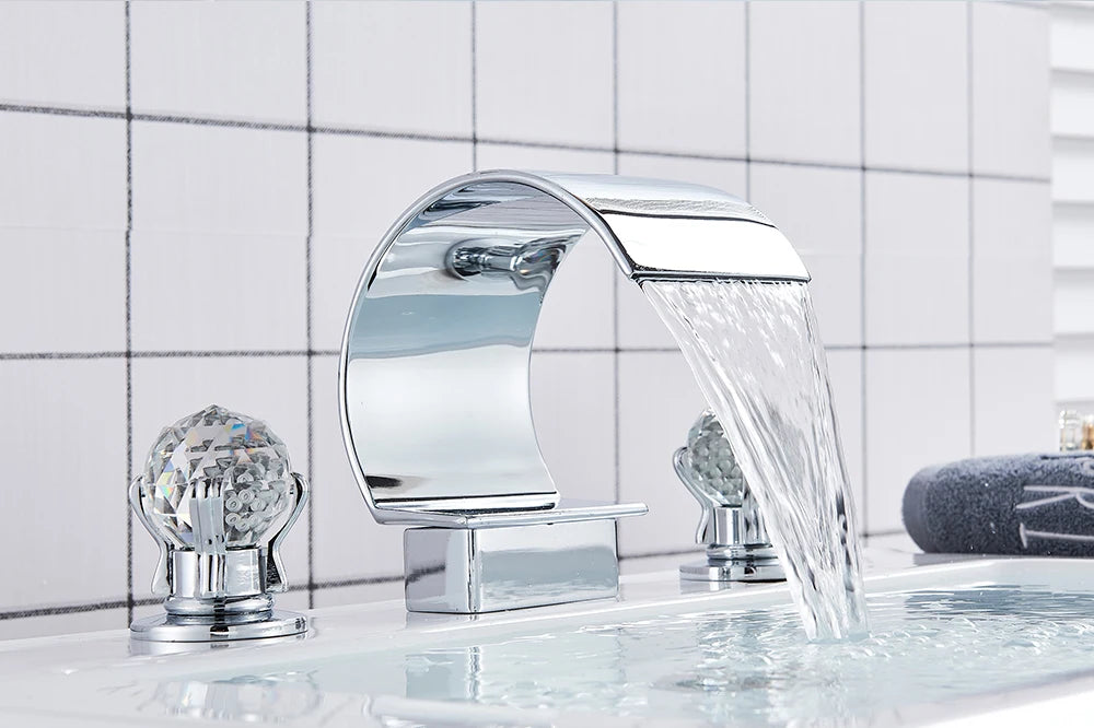 Wanmivezlo Waterfall Bathroom Basin Faucet Deck Mounted Cold Hot Water Mixer Single Hole Water Tap 3 Holes Washing Tap