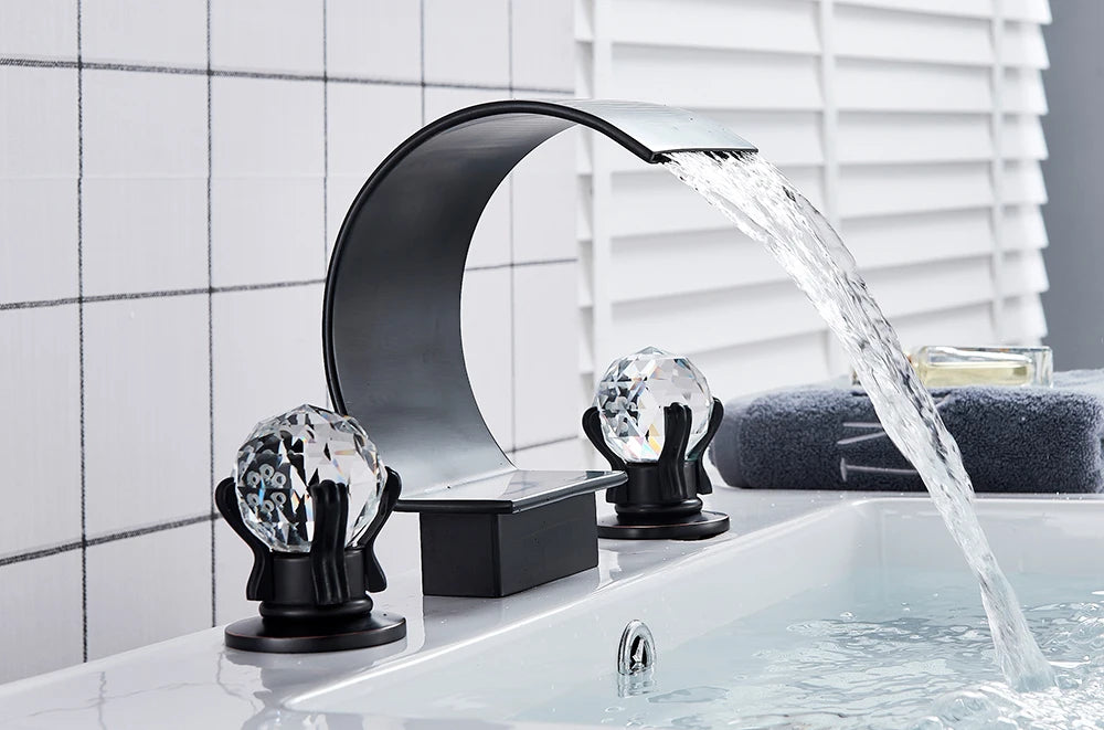Wanmivezlo Waterfall Bathroom Basin Faucet Deck Mounted Cold Hot Water Mixer Single Hole Water Tap 3 Holes Washing Tap