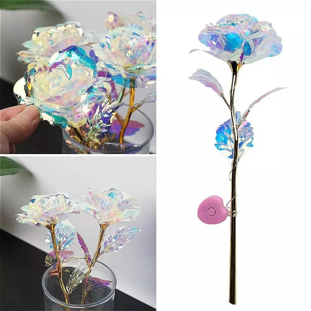 Valentine's Day Creative Gift 24k Aluminum Foil Rose Gold Rose Lasting Eternal Love Wedding Decoration home Decor Lighting Rose