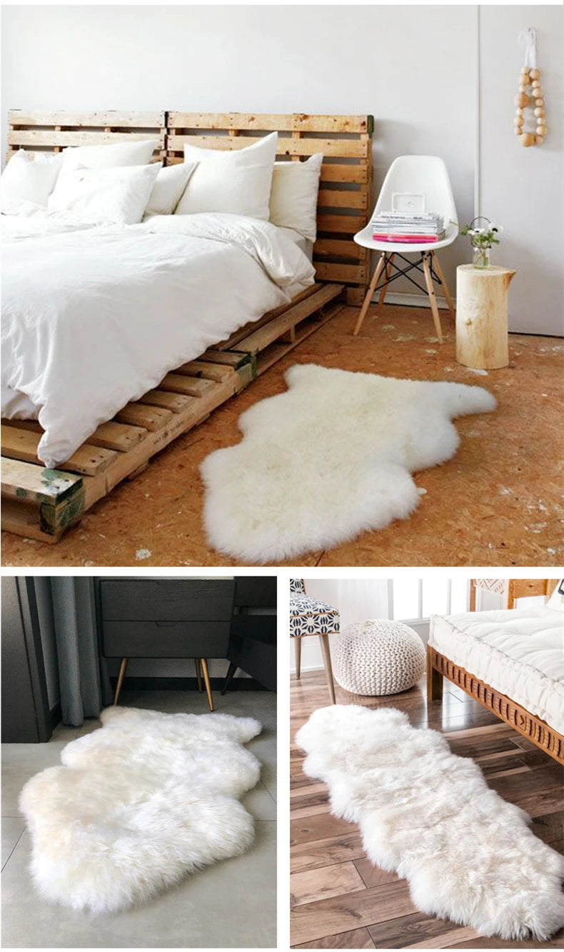 White Faux Sheepskin Carpet Irregular Long Soft Furry Floor Mats Living Room Bedroom Children's Room Bedside Decorative Carpets