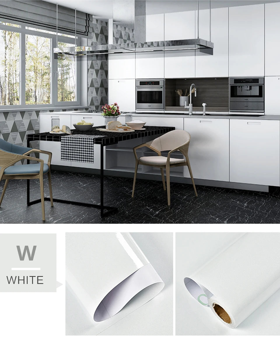 DIY Contact Paper Kitchen Stickers Solid Color PVC Self-adhesive  Home Decorative Marble Wallpaper Living room Study Furnitures