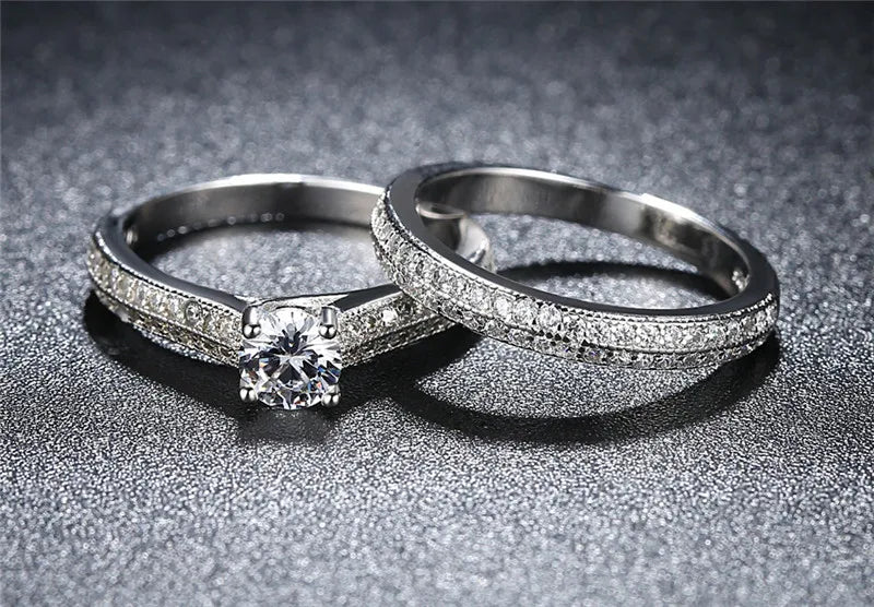 CC Lovers Jewelry Rings For Women 2pcs Bridal Sets Wedding Engagement Double Couple Ring Drop Shipping CC634