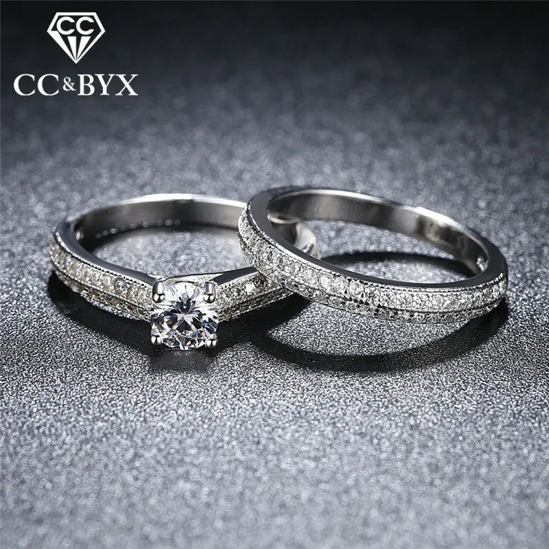 CC Lovers Jewelry Rings For Women 2pcs Bridal Sets Wedding Engagement Double Couple Ring Drop Shipping CC634