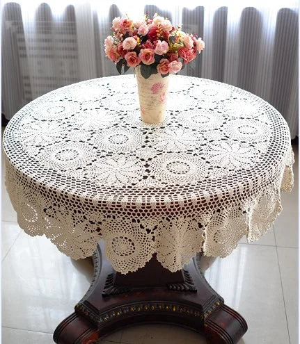 Handmade Crochet Tablecloth Nice Hand Crochet Dinner Round Table Cloth 100% Cotton Many Size Available