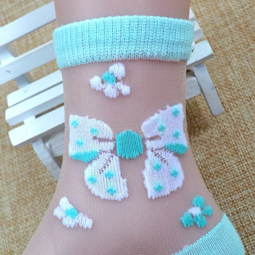 4 Pairs Girls Socks 2024 New Summer Glass Silk Butterfly Strawberry Flower Lace Children Socks 0-11 Year Kids Socks For Girls