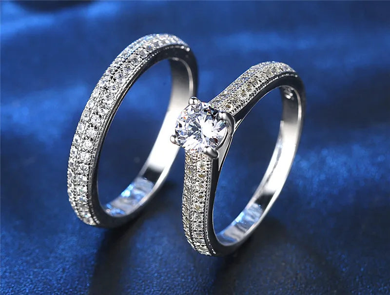 CC Lovers Jewelry Rings For Women 2pcs Bridal Sets Wedding Engagement Double Couple Ring Drop Shipping CC634