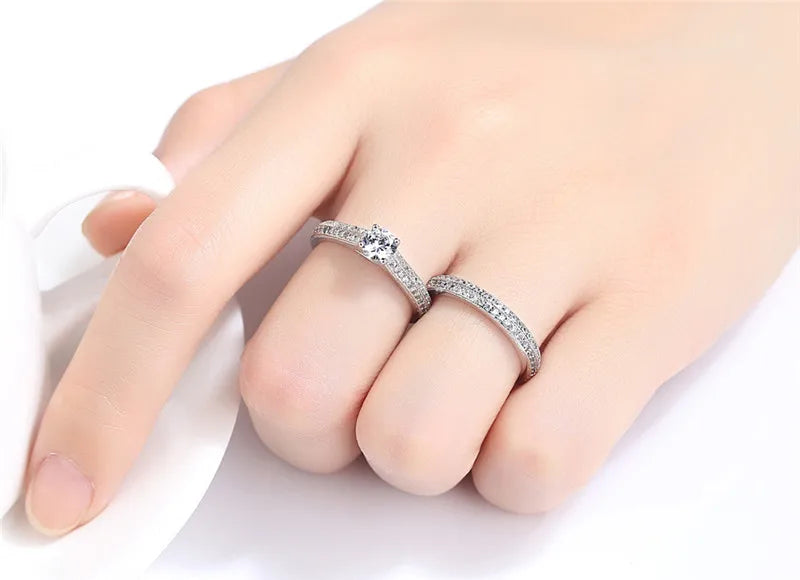 CC Lovers Jewelry Rings For Women 2pcs Bridal Sets Wedding Engagement Double Couple Ring Drop Shipping CC634