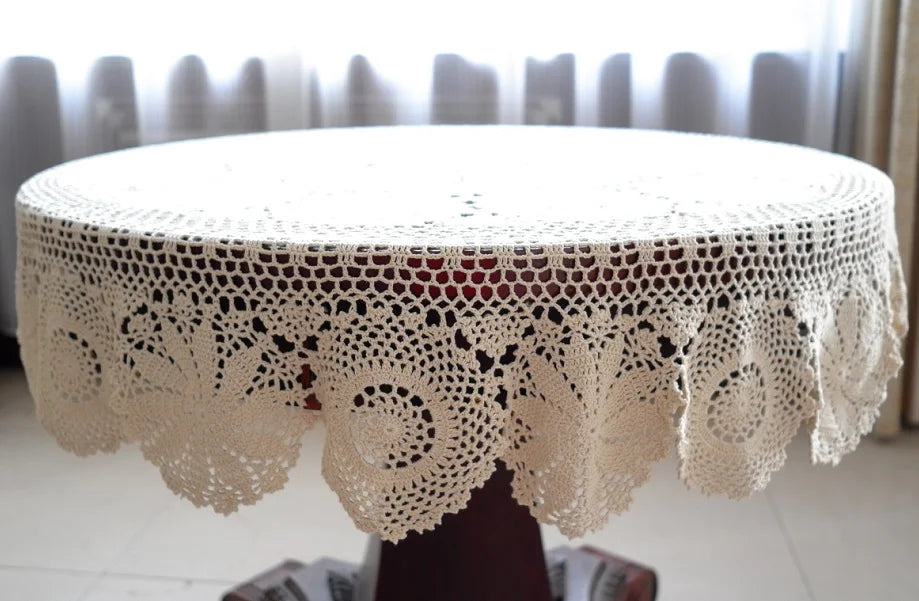 Handmade Crochet Tablecloth Nice Hand Crochet Dinner Round Table Cloth 100% Cotton Many Size Available