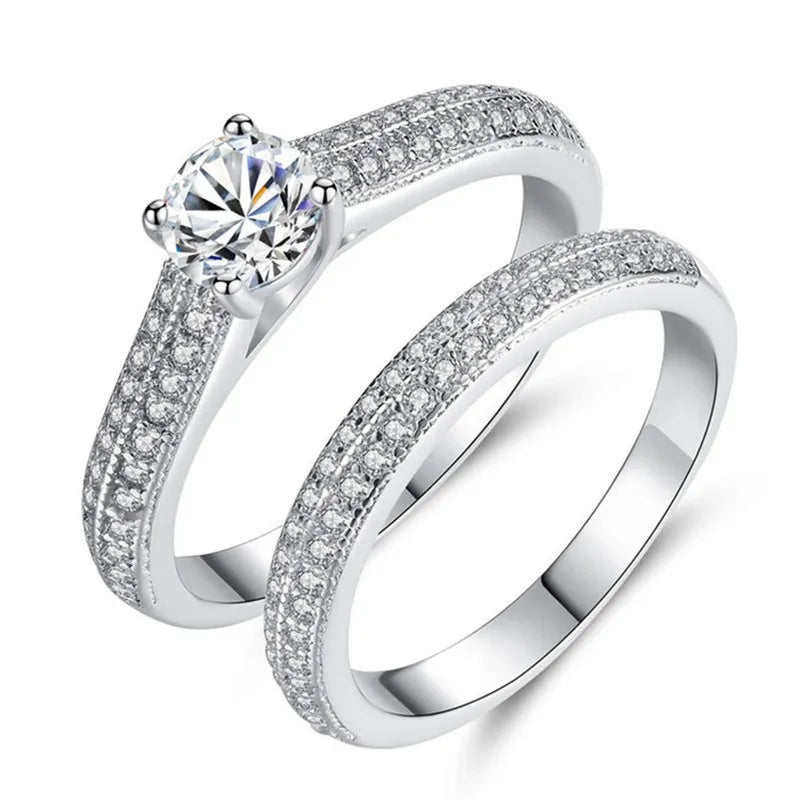CC Lovers Jewelry Rings For Women 2pcs Bridal Sets Wedding Engagement Double Couple Ring Drop Shipping CC634