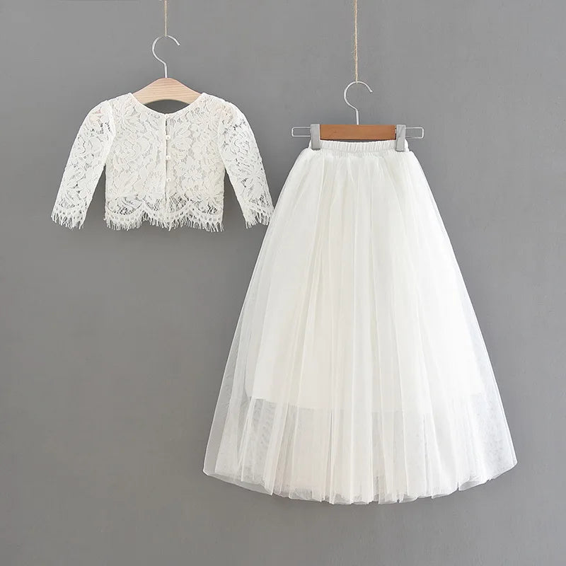 Children Set Clothing for Girls Half Sleeve Lace Top+Champagne Pink Long Skirt Kids Clothes 0-10T E17121