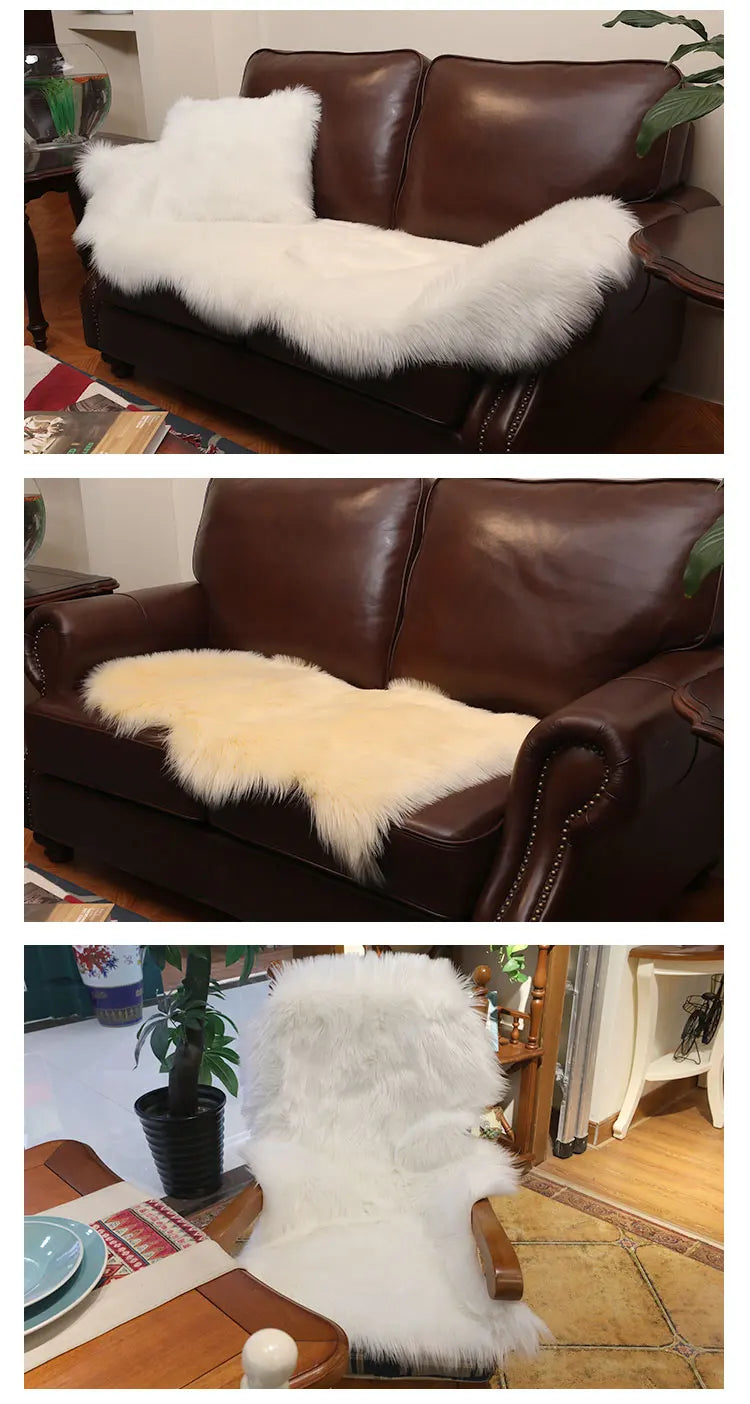 White Faux Sheepskin Carpet Irregular Long Soft Furry Floor Mats Living Room Bedroom Children's Room Bedside Decorative Carpets
