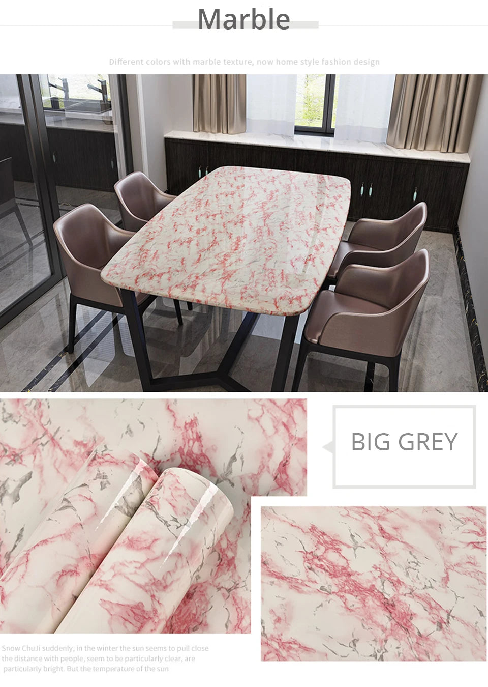 DIY Contact Paper Kitchen Stickers Solid Color PVC Self-adhesive  Home Decorative Marble Wallpaper Living room Study Furnitures