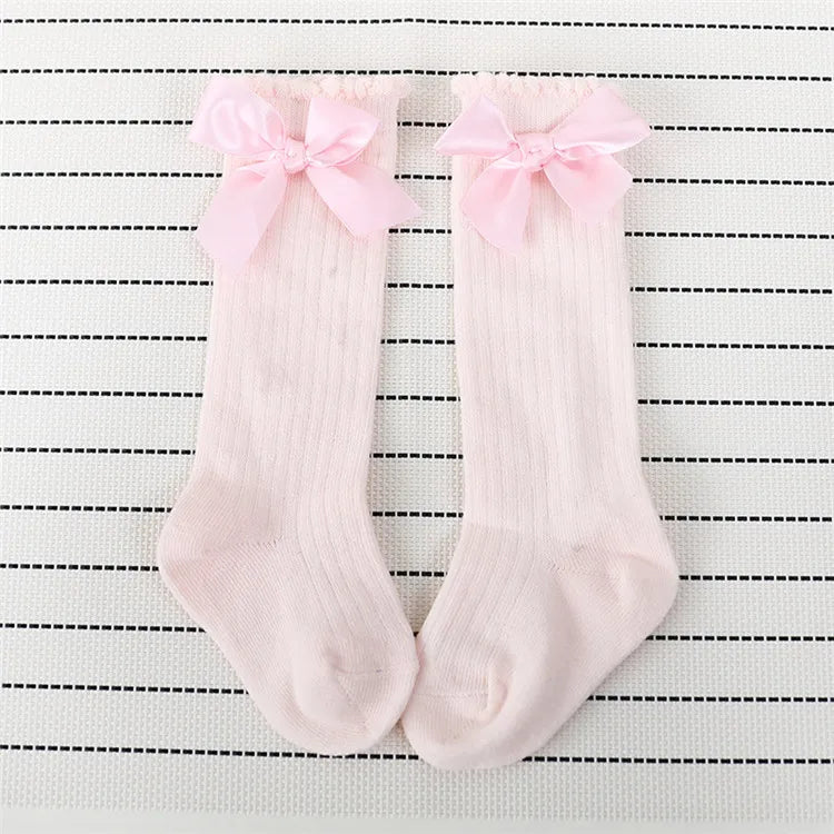 Children's Socks for Girls Big Bow Knee Long Socks For Kids Spring Autumn Princess Baby Solid Soft Elegant Cotton Sock 0-7Years